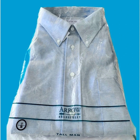 VTG NOS Arrow Dover Long Sleeve Dress Shirt 17 Tall 17-38 New In Package Blue. - Picture 1 of 6